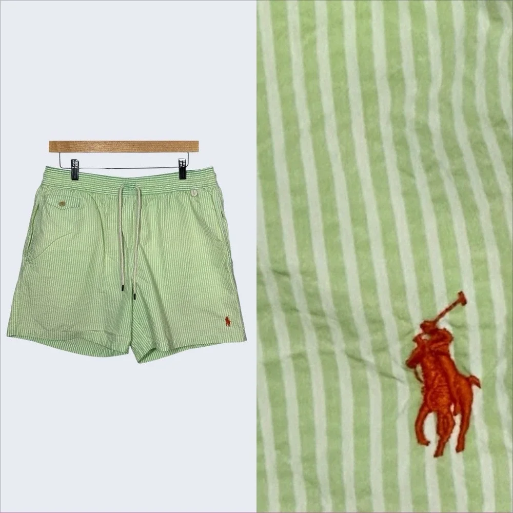 Polo Ralph Lauren Men's Traveler Seersucker‎ Swim Trunks Sz L Old Money Prep